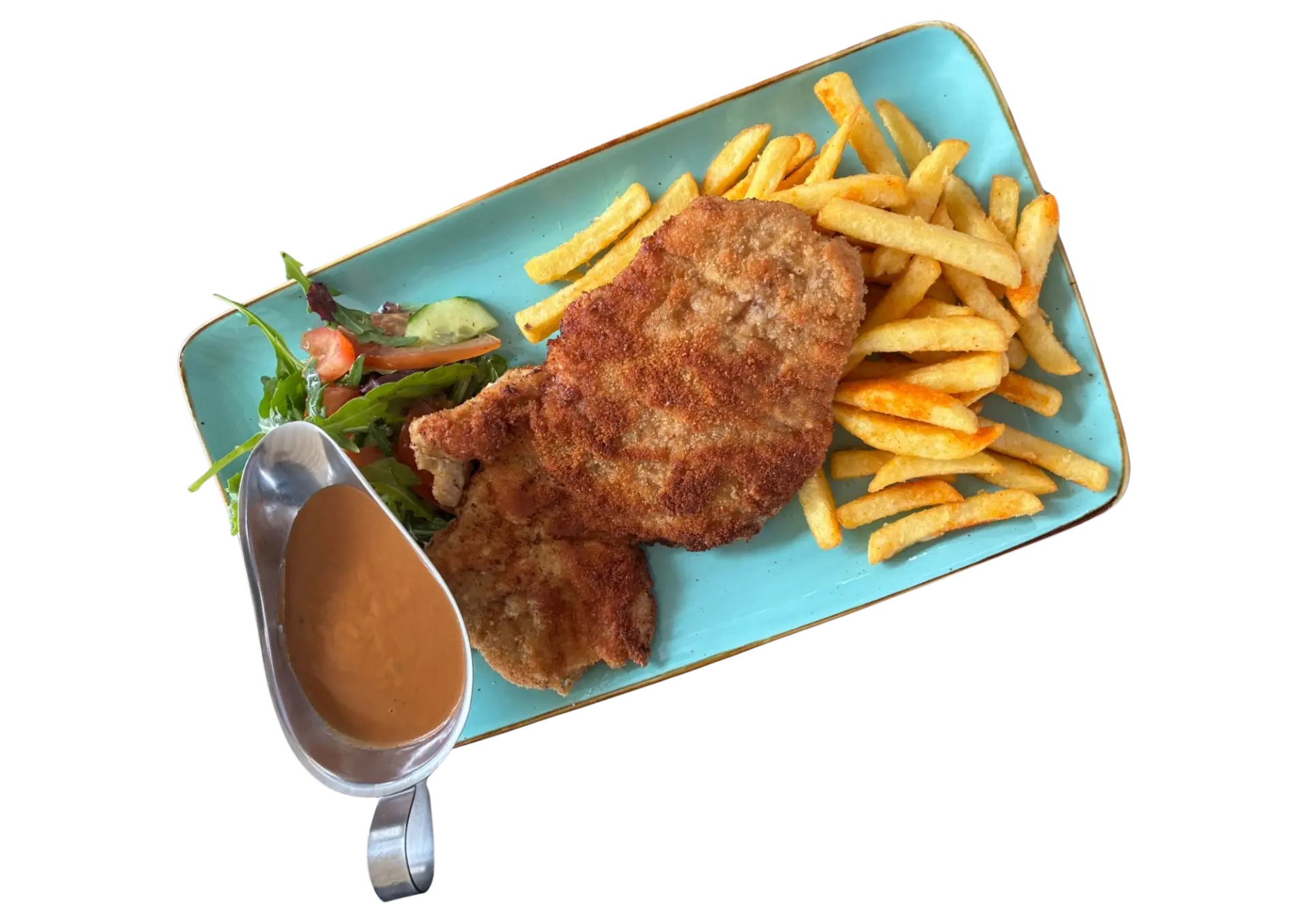 Schnitzel mit Pommes und Sauce