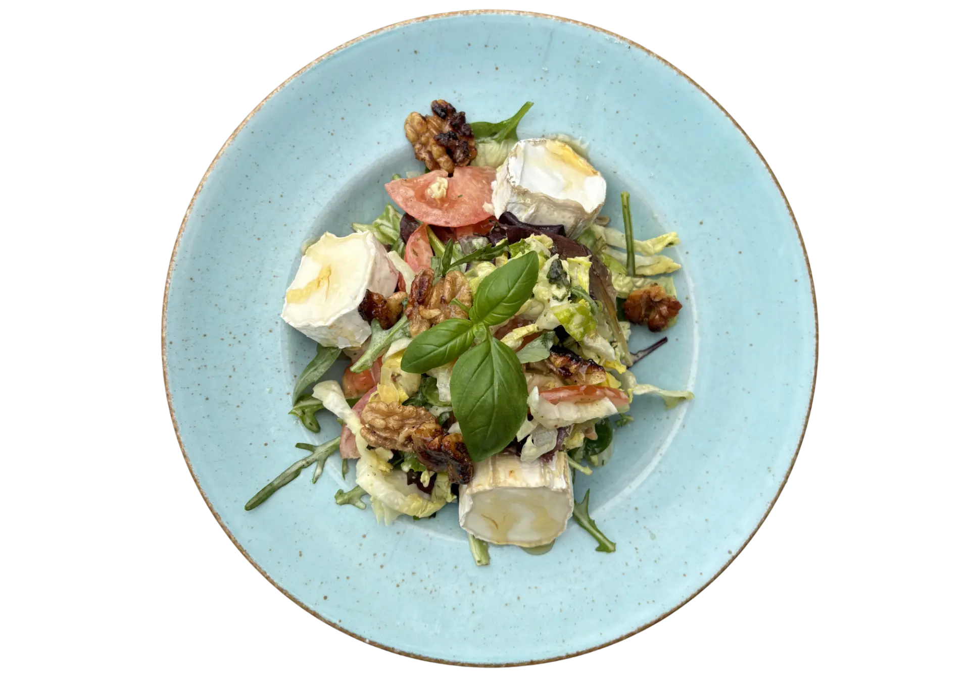 Salat mit Ziegenkäse, Walnüssen und Basilikum